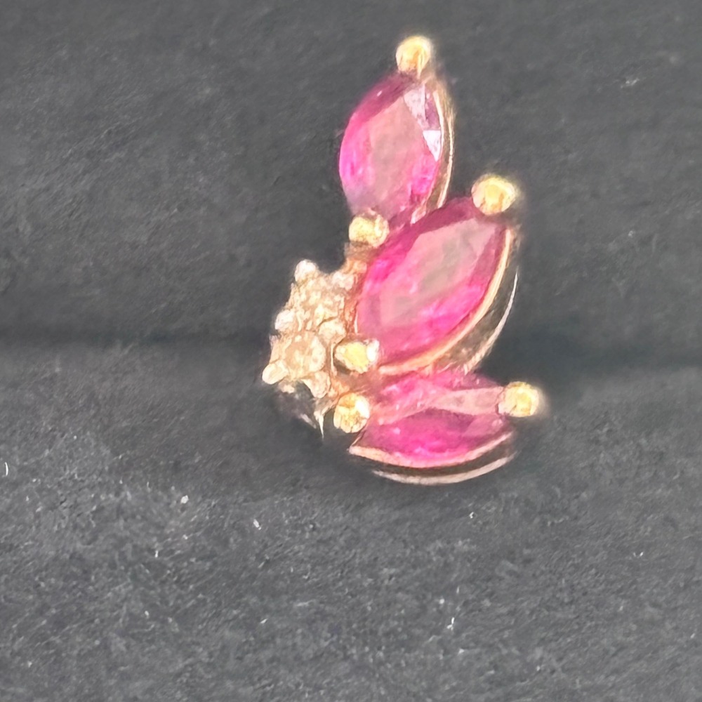 Genuine Vintage '80s 14K Gold Ruby Diamond Marquise Wing Cluster Stud Earrings - Picture 4 of 6